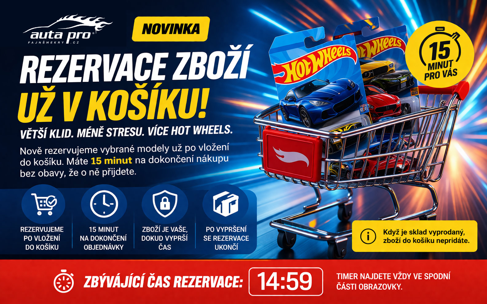 auta pro fajnsmekry rezervov&aacute;n&iacute; zbož&iacute; při vložen&iacute; do ko&scaron;&iacute;ku  - n&aacute;kup bez stresu hot wheels modelů